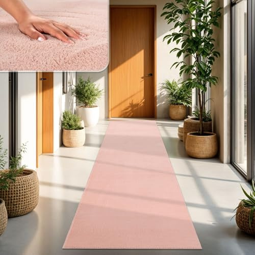 TT Home Teppich Wohnzimmer Rosa 80x150 cm, Waschbar & Kurzflor | Moderner Flauschiger Teppich, Pflegeleicht & Rutschfest, Ideal Für Wohnzimmer, Schlafzimmer, Kinderzimmer & Flur