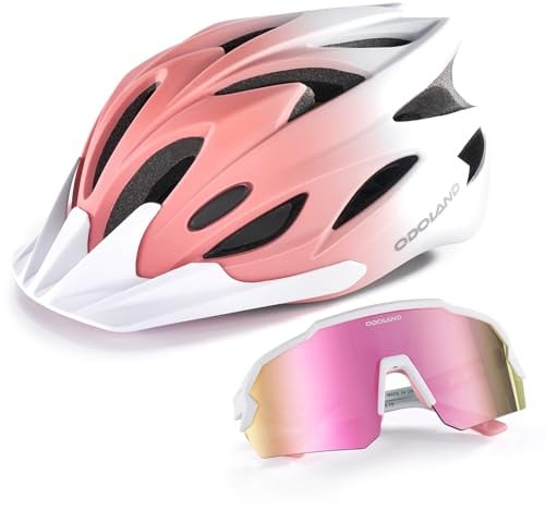 Odoland Fahrradhelm Fahrradbrille Set, Radhelm mit Sportbrille Verstellbarer Rennradhelm Atmungsaktiv MTB Mountainbike Helm für Erwachsene Herren Damen
