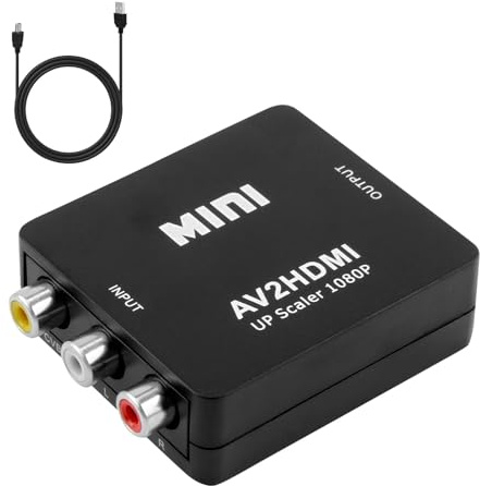 RCA auf HDMI Adapter, AV zu HDMI Konverter mit 1080P Unterstützung, RCA Composite CVBS inkl. USB-Ladekabel, Kompatibel mit Wii, PS2, PS3, Xbox, N64, GameCube, VHS, VCR, DVD, TV, STB, Kamera(Schwarz)
