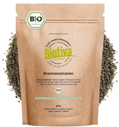 Brennnesselsamen ganz Bio 100g - 100% Bio Brennnessel Samen - Keimreduziert - Abgefüllt und kontrolliert in Deutschland - Biotiva