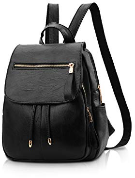 NICOLE & DORIS Modischer Damen-Rucksack, Mini-Rucksack, Kunstleder, Damen-Rucksack, Schultertasche, Geldbörsen, Mädchen, Rucksack, Schwarz