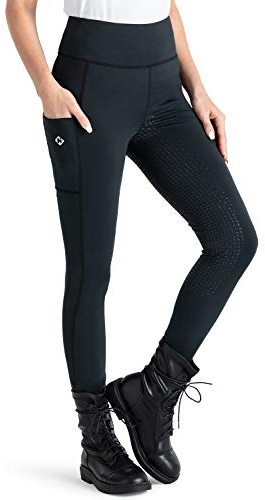 NAVISKIN Damen Reitleggings Vollbesatz Silikon Reithose Handytasche | Reiter Leggings aus weichem Stretchmaterial mit griffigem Silikongrip bequemen Seitentaschen und elastischem Hochbund