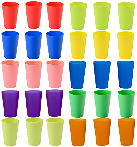 PALUDO 30 Stück Bunt Plastikbecher Wiederverwendbare Becher - 260ml Plastik Trinkbecher in 10 Farben - Mehrweg Kunststoffbecher Set - für Kinder Partys im Freien Picknicks Camping Reisen Küche