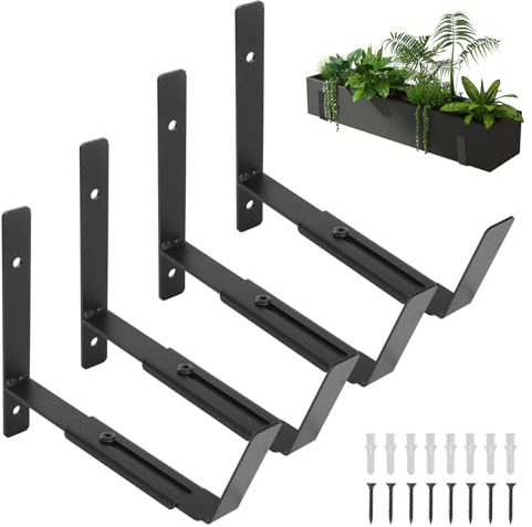 Knpwer 4 Stk Balkon Blumenkasten Halterungen, Verstellbare Fenster Pflanzkasten Halterungen 6-12 Zoll,Regalhalterung Balkon Blumenkastenhalter für Rohrgeländer, Wand, Ledge