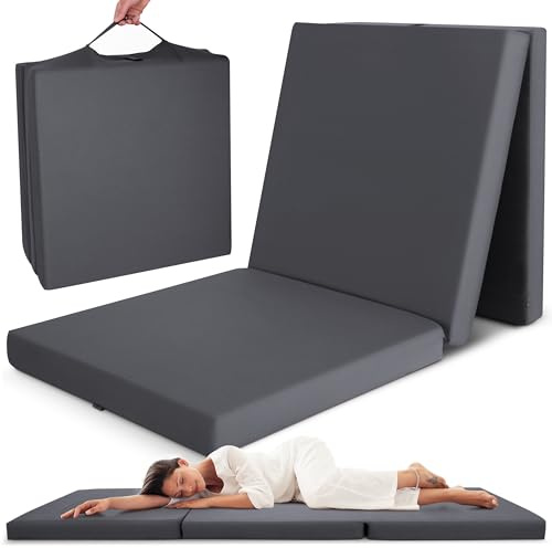 Beautissu Klappmatratze Gästebett klappbar Faltmatratze mit Tragegriff | 60x190cm Anthrazit faltbare Gästematratze Reisematratze Klappbett Gäste Camping Bodenmatratze Matratze faltbar Notbett Campix
