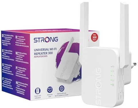 Strong 300Mbit/s WLAN Verstärker Repeater, WLAN Internet Verstärker Extender, 100Mbit/s-Port, Access Point, Einfache Einrichtung, LED-Signalanzeige, WPS, Kompatibel mit Allen WLA-Router