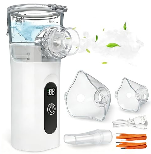 Inhaliergeräte für Erwachsene, Inhaliergerät Tragbar Leise Inhalationsgerät für Kinder 2 Sprühmodi mit Automatische Reinigung USB-C Ladung Vernebler Inhaliergerät für Reise und Zuhause