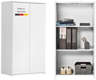 mokebo Mehrzweckschrank Büroschrank 'Der Schlanke' (60x110 cm) aus Holz schmaler Aktenschrank oder Haushaltsschrank, auch als Kleiner Schuhschrank in Weiß