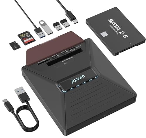Alxum Externes DVD/CD Laufwerk USB mit SATA & SD Kartenleser für Laptop | lesen & brennen. USB & SATA Anschluss. SD/TF Kartenleser inkl. Zusätzlicher USB Port. Plug & Play. Windows, Linux, Mac OS.