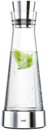 Emsa 514233 Flow Slim Glaskaraffe, mit Kühlelement, Glas, Elegantes Design, 1 Liter, Transparent, 11 x 11 x 38.2 cm