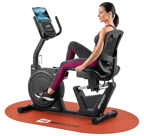 HOP SPORT® Liegeergometer für Zuhause mit Magnetwiderstand HS-5000L | Stationäres Fahrrad | Ergonomischer Sitz mit Rückenlehne | leises Liegerad-Heimtrainer mit Apps | Hometrainer bis 140 kg