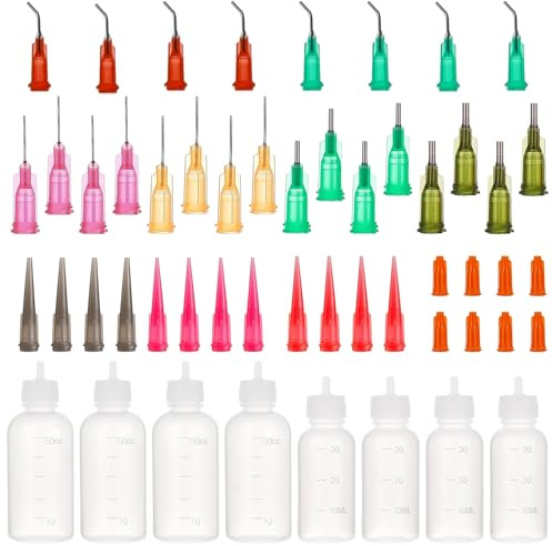 CYIOU 8 Stück Nadelflasche Plastik Nadelflaschen-Applikator 30ml /50ml | Backen Applikator Flaschen Set mit 36 Mündernadelspitzen und 8 Kappen für Kleber DIY Quilling Craft Malerei Kunstwerk Hobbys
