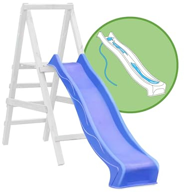 Gartenwelt Riegelsberger Wellenrutsche 290 cm Blau mit Wasseranschluss Anbaurutsche für Podesthöhe 150 cm Kinderrutsche für Spielturm oder Schaukel inkl. Montageschrauben