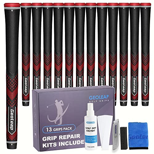 Geoleap Golf Grips Set of 13- Soft Golf Club Grips,Reduce Taper Design Provides High Traction and Performance,13 Grips with 15 Tapes and 13 Grips with All Repair Kits for Choice.