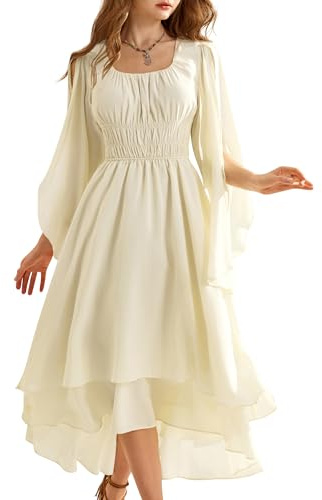 SCARLET DARKNESS Damen Mittelalter Cottagecore Dress Vintage Lange Ärmel mit Schlitz Rokoko Lolita Dress Aprikose S