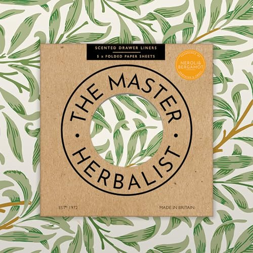 The Master Herbalist | Duftendes Schrankpapier Neroli & Bergamotte | Schubladeneinlagen | William Morris Design | 5 Blatt | Mit ätherischen Ölen