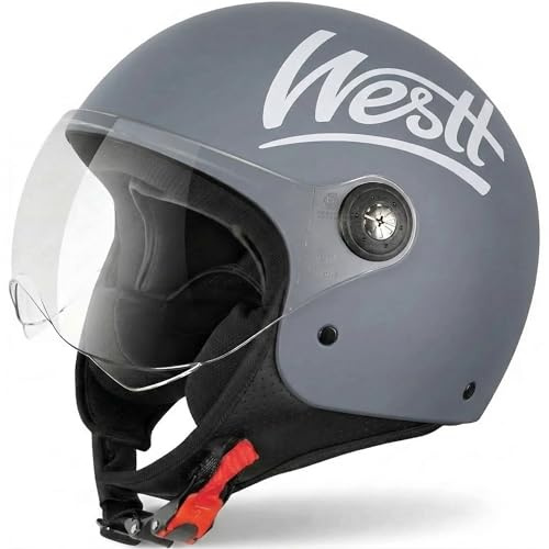 Westt Jethelm Motorradhelm mit Visier ECE 22.06 Zertifiziert Roller Helm für Damen und Herren Mopedhelm Ideal für Motoroller, Moped, Scooter, Mofa usw (Grau, XL (60-61 cm))
