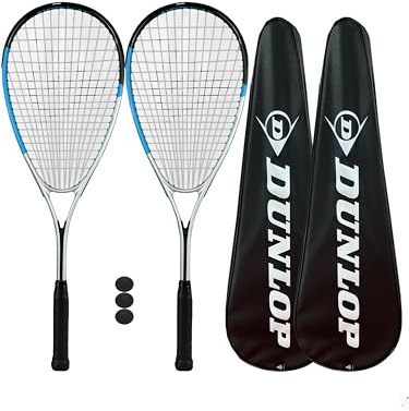 Dunlop Hyper Lite Pro Squashschläger Doppelpack, inkl. vollständiger Schutzhülle und 3 Squashbällen