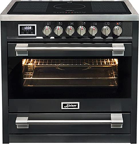 Kaiser HC 93691 IS Standherd 90 cm mit Induktionskochfeld – Elektroherd Schwarz, 5 Induktionszonen mit Power-Boost, Multifunktionsbackofen 115L, Drehspieß, katalytische Reinigung