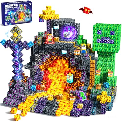 Pourbibi Magnetische Bausteine - 150 Teile Magnetbausteine Magnetspielzeug,Ostern Geschenke Kinder, Magnetische Bauwelt Spielzeug Magnetblöcke für Kinder ab 3 4 5 6 7 8 9 10 Jahre Verstaubare