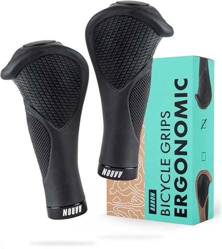 AARON Ergonomic Fahrradgriffe mit Gel Dämpfung, Ergonomische Lenkergriffe aus rutschfestem Gummi, Handgriffe geeignet für E-Bike, Trekkingrad, Mountainbike, Cityrad und Tourenrad in schwarz