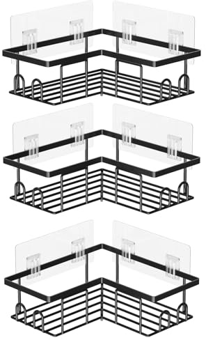 UUlioyer Duschablage Ohne Bohren Ecke, Wasserdichter und Rostfreier Duschregal, Badezimmer Regal Organizer, Shampoo Duschgel Halterung für Dusche (3 Stück Eckduschregal- Schwarz)