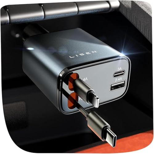 LISEN 84W Zigarettenanzünder USB C Einziehbares Auto Ladegerät Adapter, 2026 Personalisierte Geschenke für Männer Frauen, Vatertagsgeschenke für Papa, Auto Zubehör Camping Gadget für iPhone 17 Pro Max