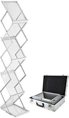 Prospektständer, A4, mit 6 Fächern, tragbar, faltbar, für Prospekte, Katalog, Stand, Pop-Up, Zeitschriftenhalter, Ständer mit Aluminium-Tragetasche für Messebüro