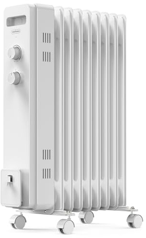 VonHaus Ölradiator Heizkörper 9 Lamellen, Radiator Heizung Elektrisch, Tragbar, Freistehend, 2000W für Heim, Büro- Weißer Heizkörper, Verstellbarer Thermostat, 3 Heizstufen, 4 Rollen, 1,5 m Kabel