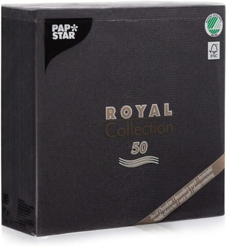 Papstar Servietten / Tissueservietten schwarz "Royal Collection" 40 x 40 cm, 1/4-Falz, ideal für Gastronomie, Haushalt oder Feste, #10452, 1 X 50er Pack