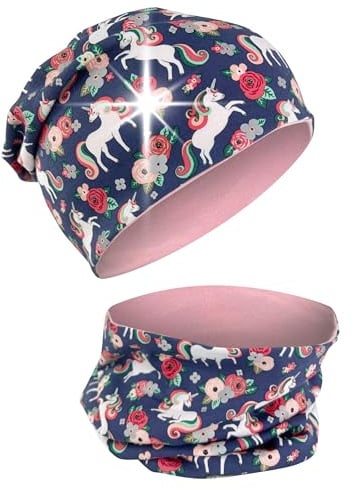 HECKBO 360° Reflektor Kinder Mütze & Loop Schal Set - 95% Baumwolle - weiches & pflegeleichtes Stretch-Material - Beanie Frühling Herbst Winter (48-54 cm)