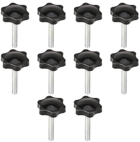 10 Stück Rändelschraube M6 x 40mm Sternschraube Schrauben mit Sterngriff flügelschrauben Sternkopfschraube Gerändelte Schwarze Gewinde Klemmknopf