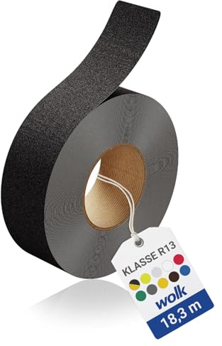 Antirutsch Klebeband R13 Schwarz 50 mm x 18,3 m – Selbstklebendes Anti Rutsch Band für Treppe & Außen – Antirutschband extrem robust – Rutschhemmer nach BGR 181