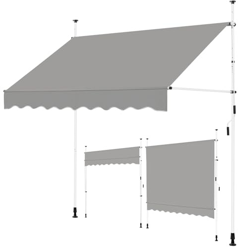Yaheetech Klemmmarkise 250cm Breit, Balkonmarkise mit Handkurbel ohne Bohren, UV-beständig & Höhenverstellbar (210-300cm) Markise, Wasserabweisend & Sonnenschutz Markise Balkon, Hellgrau