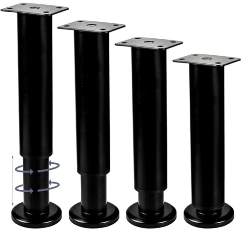Btowin 40-76cm Höhenverstellbar Metall Möbelfüße konisch 4er Set Schwarz | Max. 300kg Hohe Belastbarkeit, Gummibasis kratzfest & rutschfest, für DIY-Möbel: Schrank Bett Sofa Tisch Badezimmerschrank