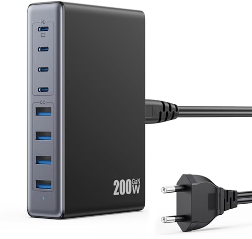 200W USB C Ladegerät Mehrfach, 8-in-1 GaN III USB C Netzteil Schnellladegerät mit QC4.0 USB-A, PPS PD 65W Laptop Ladegerät Ladestation für MacBook Pro/Air, i Pad, iPhone, Galaxy Serien, Steam Deck usw