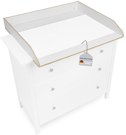 Jonka Wickelaufsatz für IKEA Hemnes Kommode 108 & 160 cm – Baby Wickeltisch-Aufsatz aus Naturholz, besonders sicher: DIN EN 12221 geprüft - Weiß
