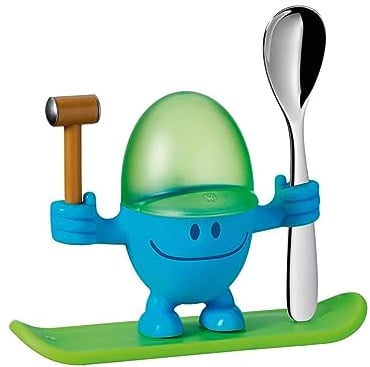 WMF McEgg Eierbecher mit Löffel, lustiger Eierbecher Kinder, Kunststoff, Cromargan Edelstahl poliert, spülmaschinengeeignet, blau