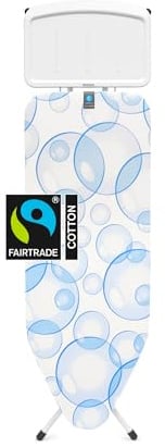 Brabantia Bügelbrett C, Bubbles, Größe C, 124 x 45 cm | Große Bügelfläche, zusammenklappbar, höhenverstellbar, hitzebeständige Abstellfläche, rutschfeste Füße, Kindersicherung