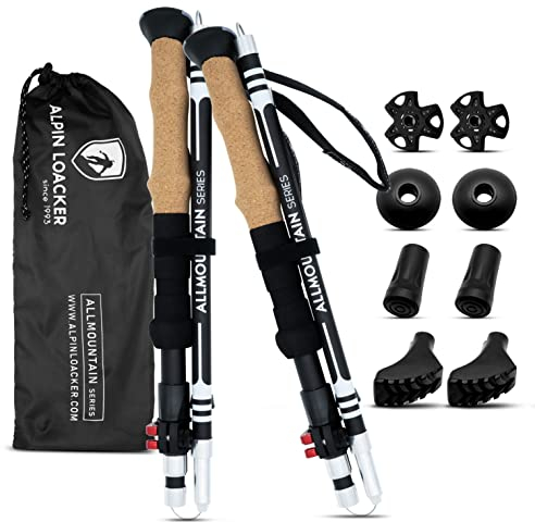 ALPIN LOACKER Wanderstöcke faltbar Aluminium mit Korkgriff I Nordic Walking Stöcke Damen I Leichte Faltbare Trekkingstöcke Teleskop für Bergsport, 115-135 cm