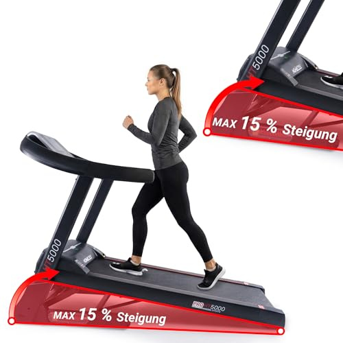 Miweba Sports elektrisches Laufband HT5000 | 7 PS | 18 Km/h | 15% Incline | Traglast 150 Kg | App | Klappbar | Große Lauffläche | 12 Laufprogramme | Heimtrainer | Treadmill | Fitnessgeräte für Zuhause