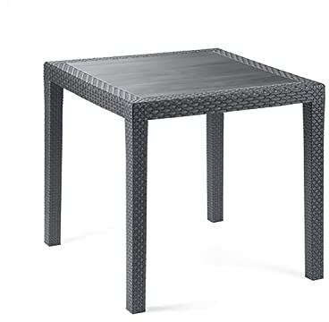 Gartentisch Rattan Optik ohne Schirmloch Tisch schwarz 79 x 79 cm Bistrotisch Beistelltisch