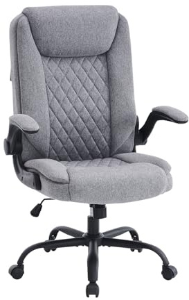 CASTLOVE Bürostuhl Ergonomisch Schreibtischstuhl Chefsessel Mit Gepolsterten Armlehnen Klappbar, Höhenverstellung, Wippfunktion und Kopfstütze Bequem für Home-Office Bürostuhl 150kg Grau Stoff