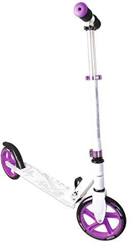 Muuwmi Aluminium Scooter - 200 mm Räder - ABEC 5 Lager - Höhenverstellbarer Lenker - Geeignet für Kinder und Erwachsene - GS-Zertifiziert - Bis zu 100 kg - Tretroller in weiß-lila