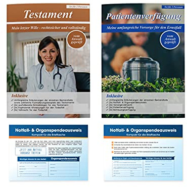 2 x Vorsorgeunterlagen - Patientenverfügung, Vorsorgevollmacht, Betreuungsverfügung, Testament | Mapppe für Gesundheitsdokumente | Auflage 2026