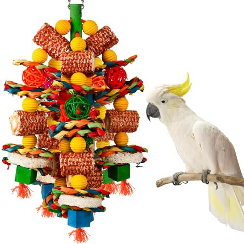 Vogelspielzeug für große Vögel, natürlicher Maiskolben und Luffascheiben, Kauspielzeug für Graupapageien, Aras, Kakadus, Amazonas-Papageien und andere kleine und mittelgroße Papageien (bunt)