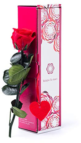 Rosen-Te-Amo® || konservierte ewige Rose mit stiel || (Rot & Herz, 27.5) | Duftende konservierte Rosen