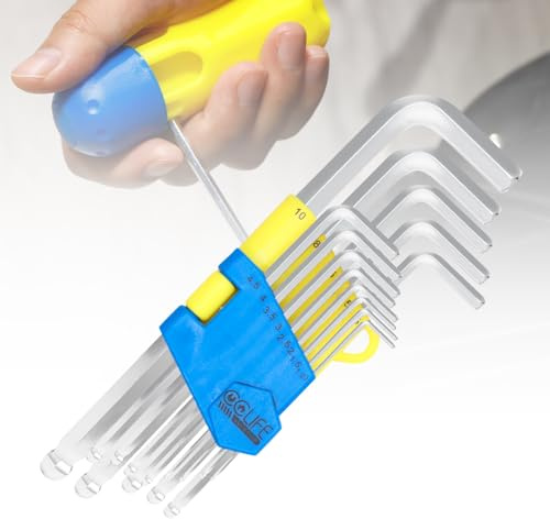 CCLIFE Innensechskantschlüssel Set HEX mit Griff 13tlg, mit Kugelkopf, 1,27 bis 10mm Set lange CRV, Winkelschlüsselsatz