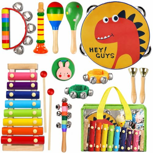 ZLWENA 12-tlg Musikinstrumente für Kinder, Kleinkinder, Schlagspielzeug-Set