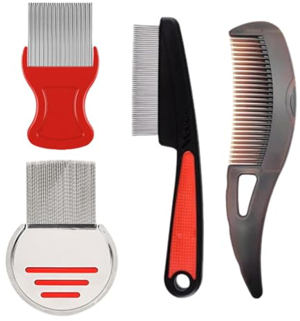 BEELUKY Dandruff Comb, 4 Stück Kopfhaut Kamm, Schuppen Kamm Edelstahl Hohlzahn Haarbürste und Schuppen Linderung Schuppenkamm für Kopfhaut Massage